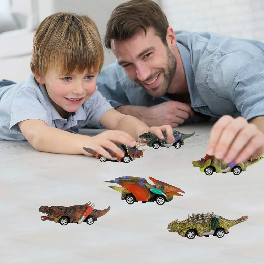 Dinosaur Toy Pull Back Cars, 6 Pack Dino Toys for 3 Year Old Boys Girls and Toddlers, Boy Toys Age 3, 4, 5 and Up, Pull Back Toy Cars