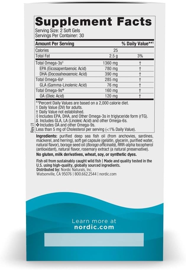 Nordic Naturals Complete Omega Xtra, GLA, Skin & Cognition - 60 Count | 1360 mg omega-3s per serving for brain