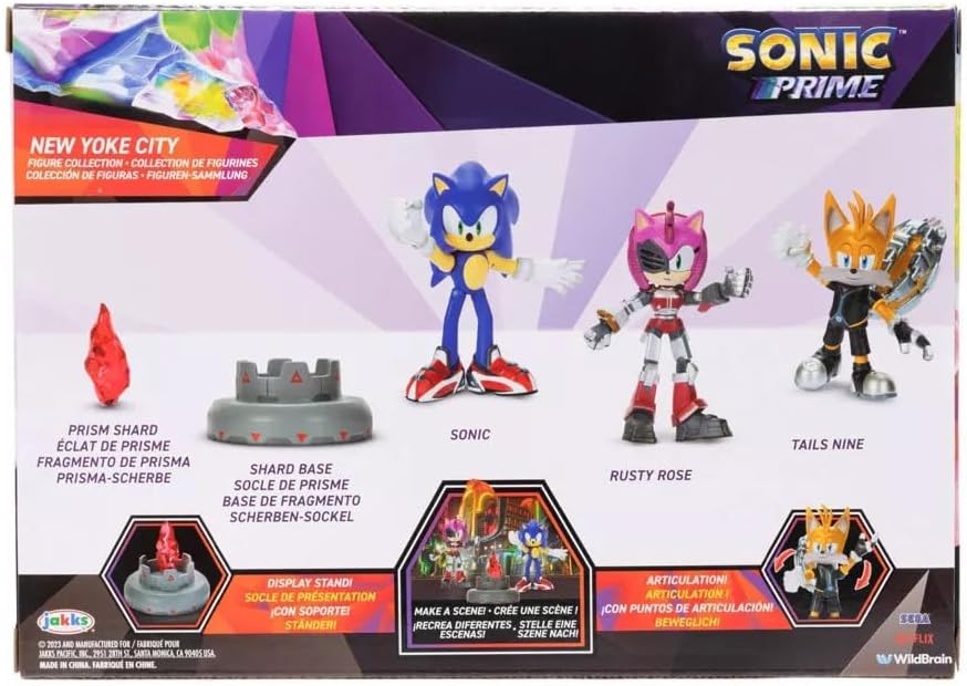 JAKKS Pacific Sonic Prime 2.5" Figure Multipack with Sonic, Tails Nine & The Prism Shard with Display Base!