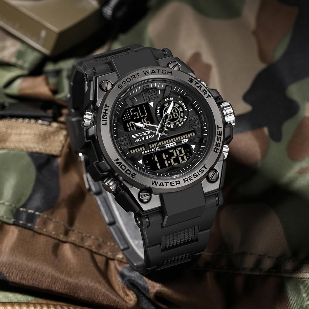 KXAITO Men's Watches Sports Outdoor Waterproof Military Watch Date Multi Function Tactics LED Alarm Stopwatch