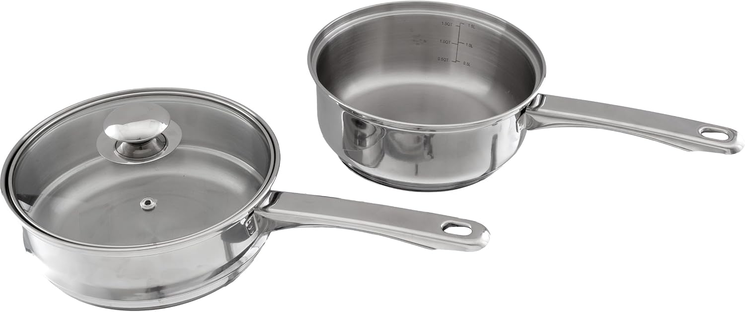 6 Cup Double Boiler Pot Set – 1.5 Quart Stainless-Steel Saucepan 2-in-1 with Vented Glass Lid – Kitchen Cookware with Measurements by Classic