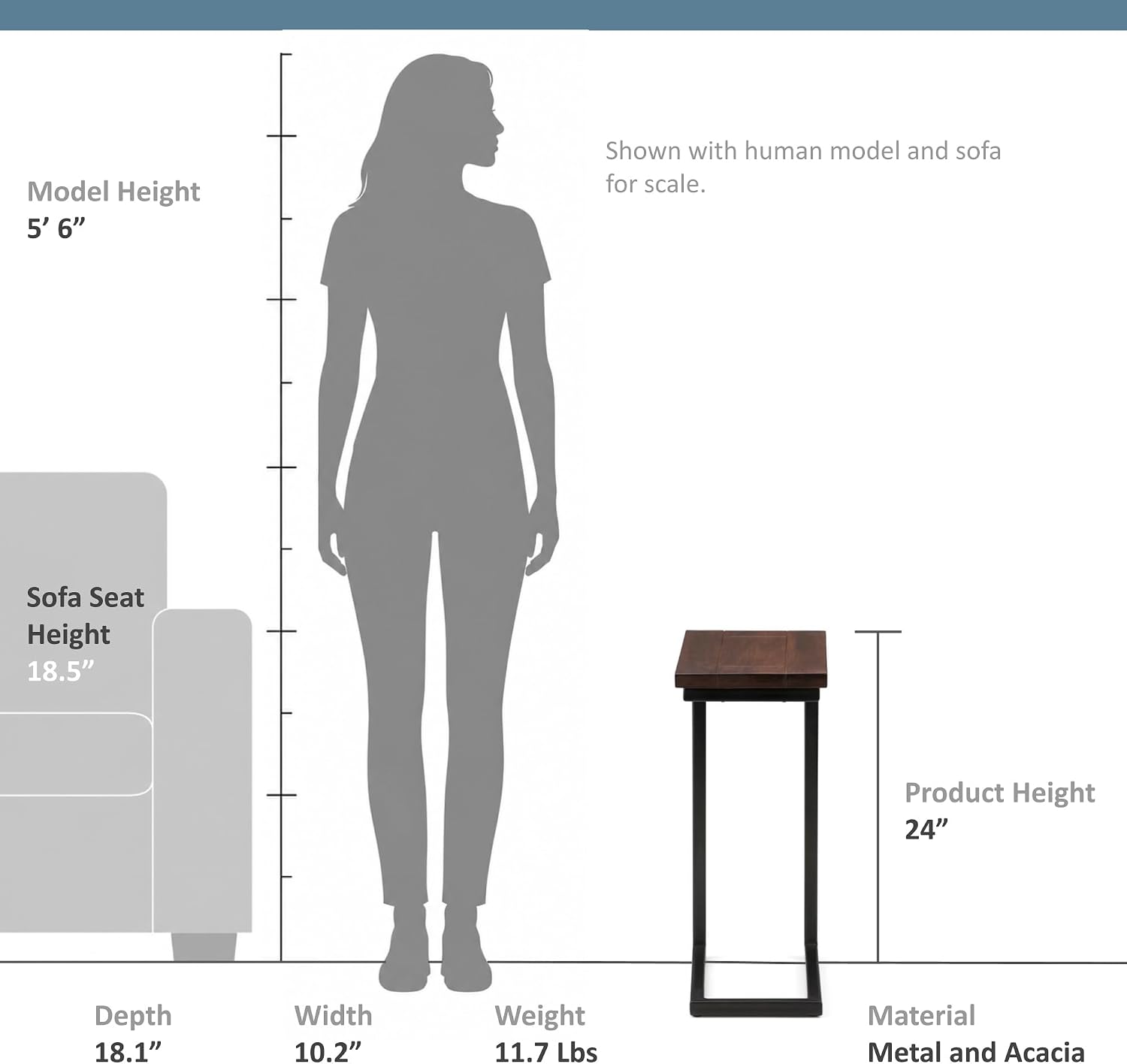 SIMPLIHOME Skyler 18" Wide Solid Wood C-Side End Table in Dark Cognac Brown | Industrial slide-under accent table with open frame, assembled; perfect for living rooms as a side table or sofa table.