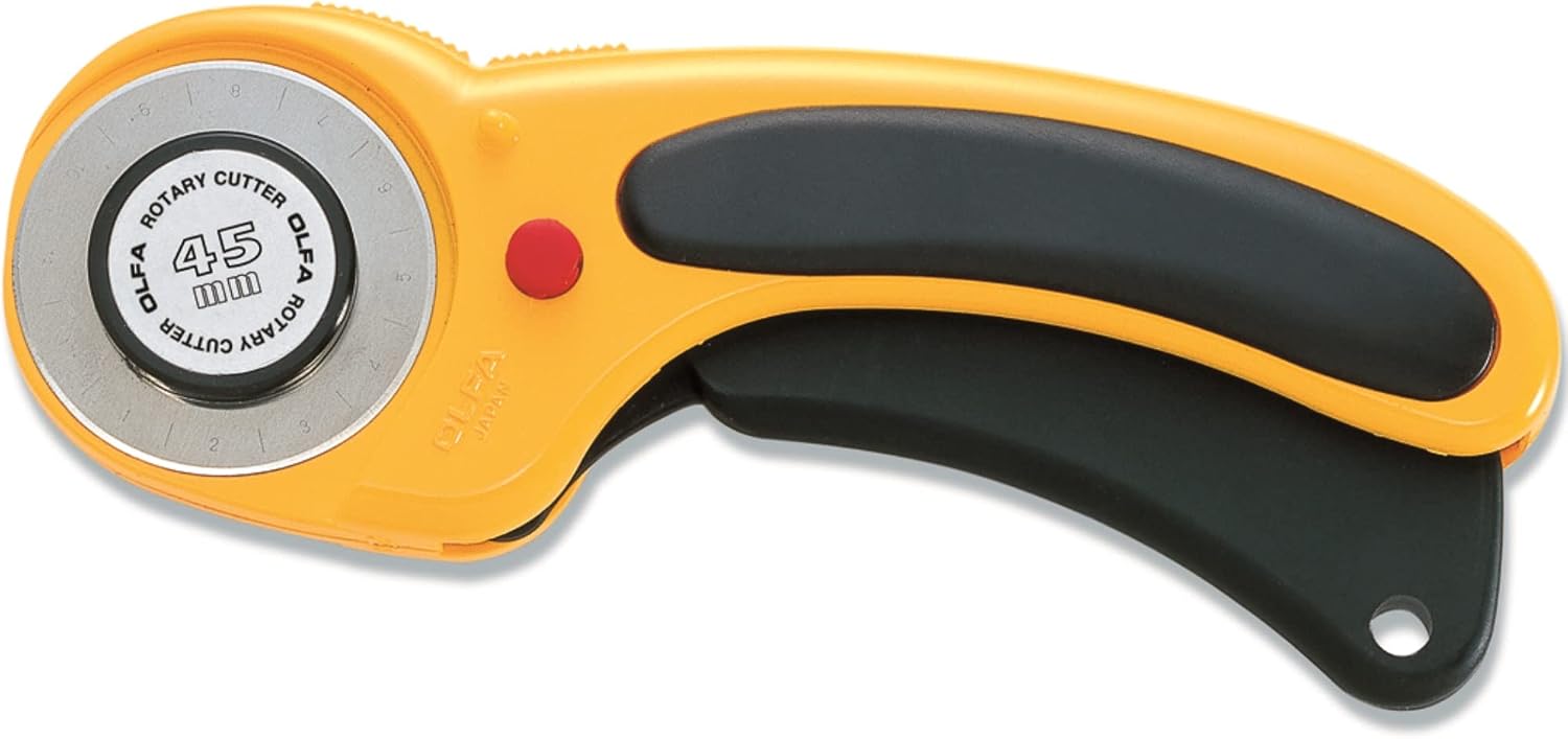 OLFA 45mm Ergonomic Squeeze-Handle Rotary Cutter (RTY-2/DX) - Auto-Retract | 45mm endurance tungsten steel