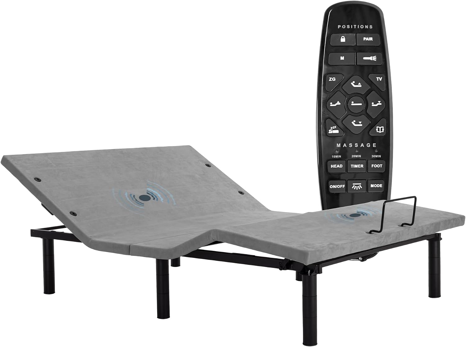 Fromann Adjustable Electric Twin XL Bed Base Frame with Massage, USB Type-C Ports, Zero Gravity, Under Bed Led Lighting and Three Leg Height (Black)