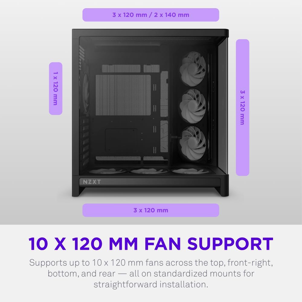 NZXT H6 - Compact Dual-Chamber ATX PC Case - White | Dual-chamber ATX case supporting up to 10 120mm fans and 360mm radiators, with back-connect motherboard compatibility.