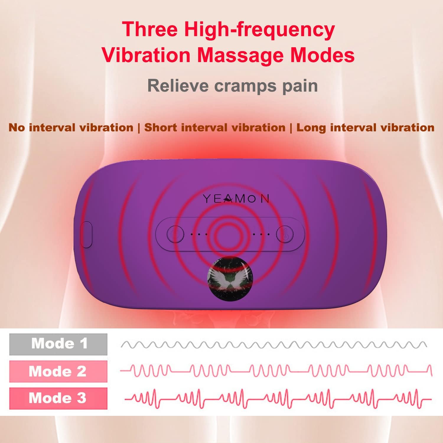 Portable Cordless Heating Pad, Electric Waist Belt Device, Fast Heating Pad with 3 Heat Levels and 3 Massage Modes, Back or Belly Heating Pad