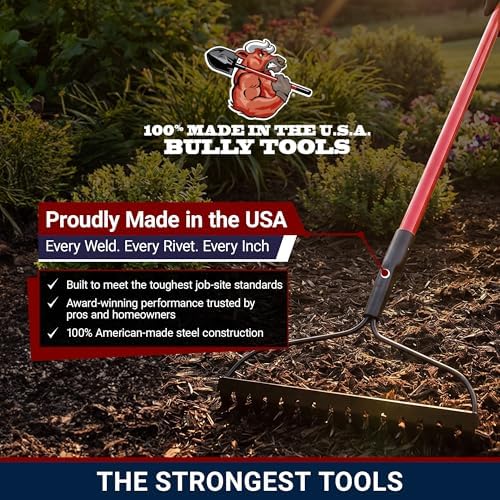 Bow Rake 16" Tines, Heavy Duty Steel Garden Rake for Leaves | 58" Fiberglass Long Handle, Rake For Lawn Debris, Mulch, Soil and Gravel