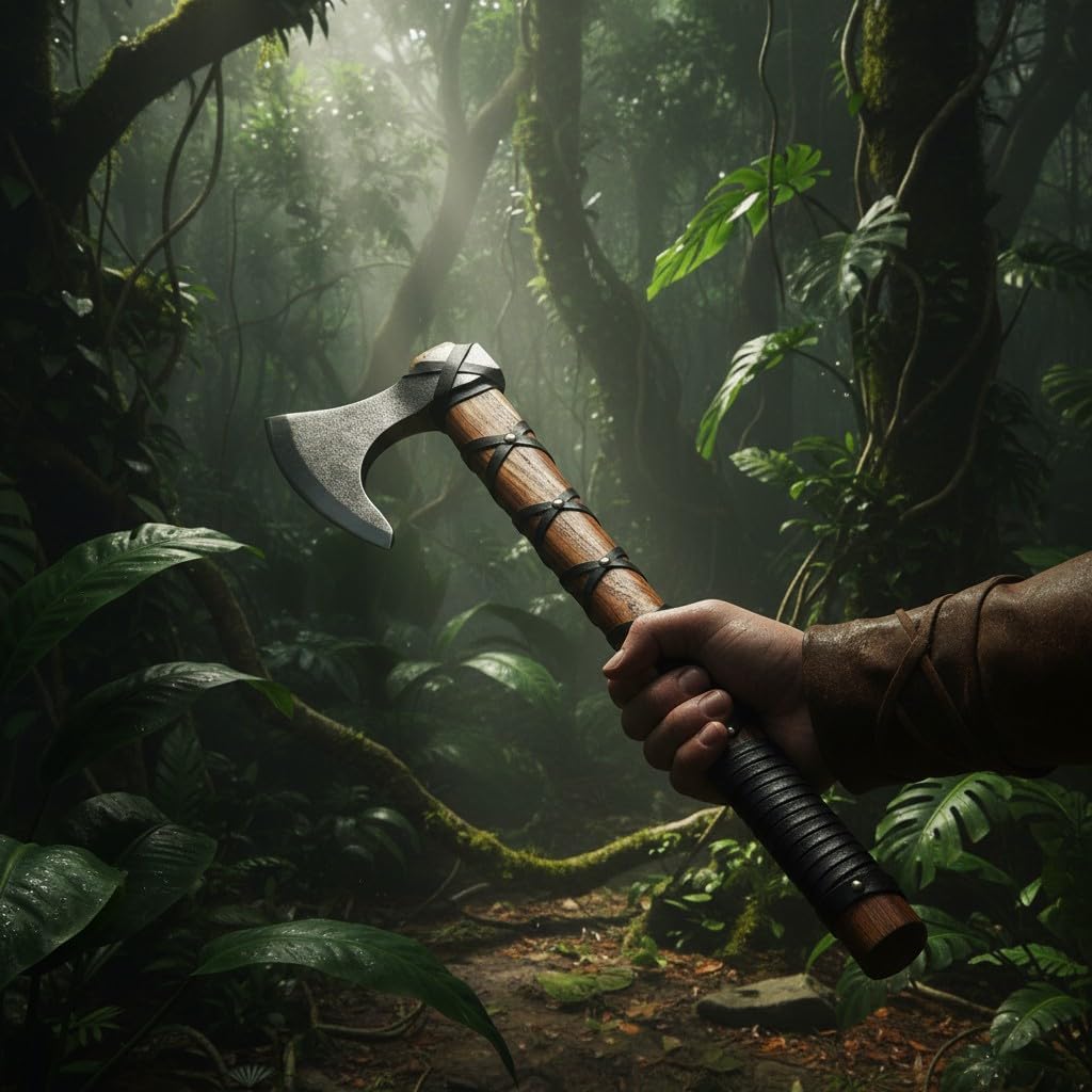 Poshland AX-7000 Custom Gift Forged Carbon Steel Viking Axe with Rose Wood Shaft, Viking Bearded Camping Axe