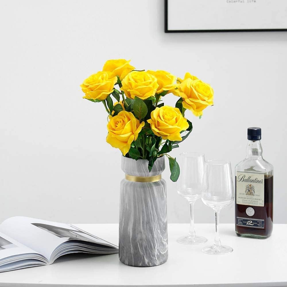 12 PCS Artificial Flowers Roses Silk Flowers Fake Long Stem Artificial Roses for Home Wedding Decorations (Yellow)