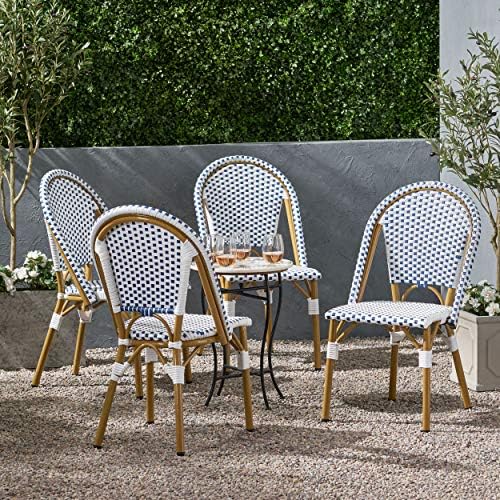 Christopher Knight Home Philomena Outdoor French Bistro Chair (Set of 4), Black + White + Bamboo Print Finish