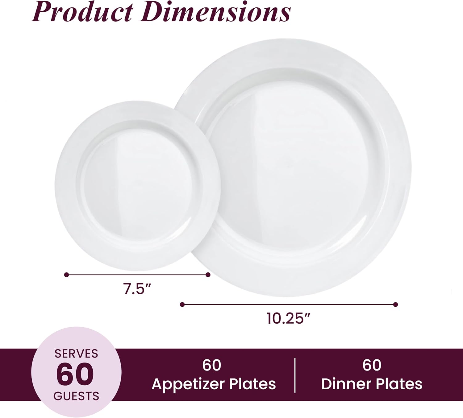 Aya's 60ct Square Plastic Disposable Plates, White - 9.5-Inch 30 Dinner and 6.5-Inch 30 Salad Plates for Party - Heavy-Duty Hard Plastic Design for Wedding, Event, Christmas, and Thanksgiving