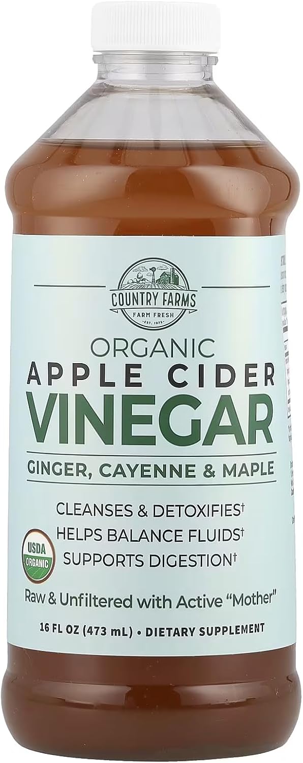 Country Farms Organic Apple Cider Vinegar Tonic, Cleanses and Detoxifies, Helps Balance Fluids, Supports Digestion, With The “Mother”
