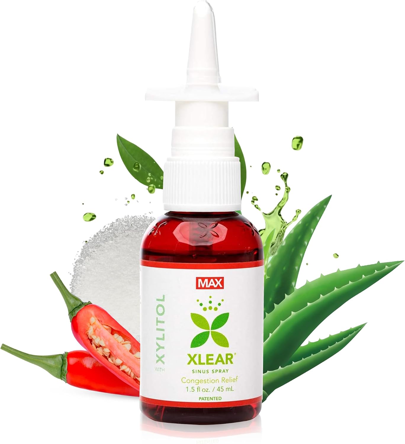 Xlear Max Natural Nasal Spray with Xylitol, 1.5 fl oz (Pack of 4) | Strong Formula with Capsicum and Aloe Vera for Servere Sinus Pressure Relief, Nasal Decongestant, Headache, Dry Nose