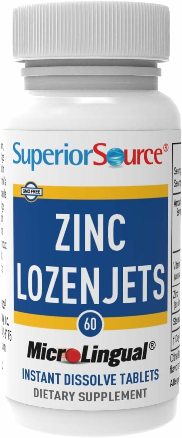 Superior Source Zinc Lozenjets - Immune System Support Supplement - Trace Mineral Supplement Aids Systems & Functions - Zinc Supplement for Women & Men - 60 Instant Dissolve Tablets