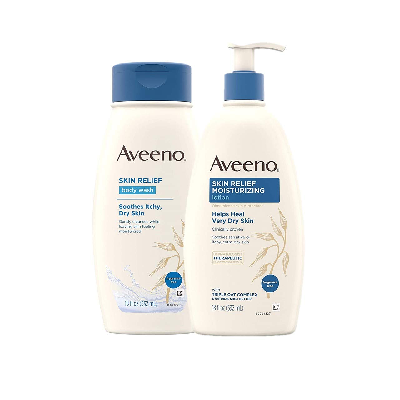 Aveeno Skin Relief Fragrance-Free Moisturizing Daily Body Wash, 18 oz & Skin Relief Fragrance-Free Moisturizing Body Lotion for Sensitive Skin, 18 oz