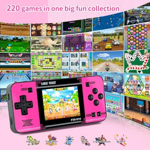 Handheld Game for Kids -Preloaded 220 Retro Video Games, Portable Gaming Player with Rechargeable Battery 3.0" LCD Screen, Mini Arcade Electronic Toy Gifts for Boys Girls (Blue)