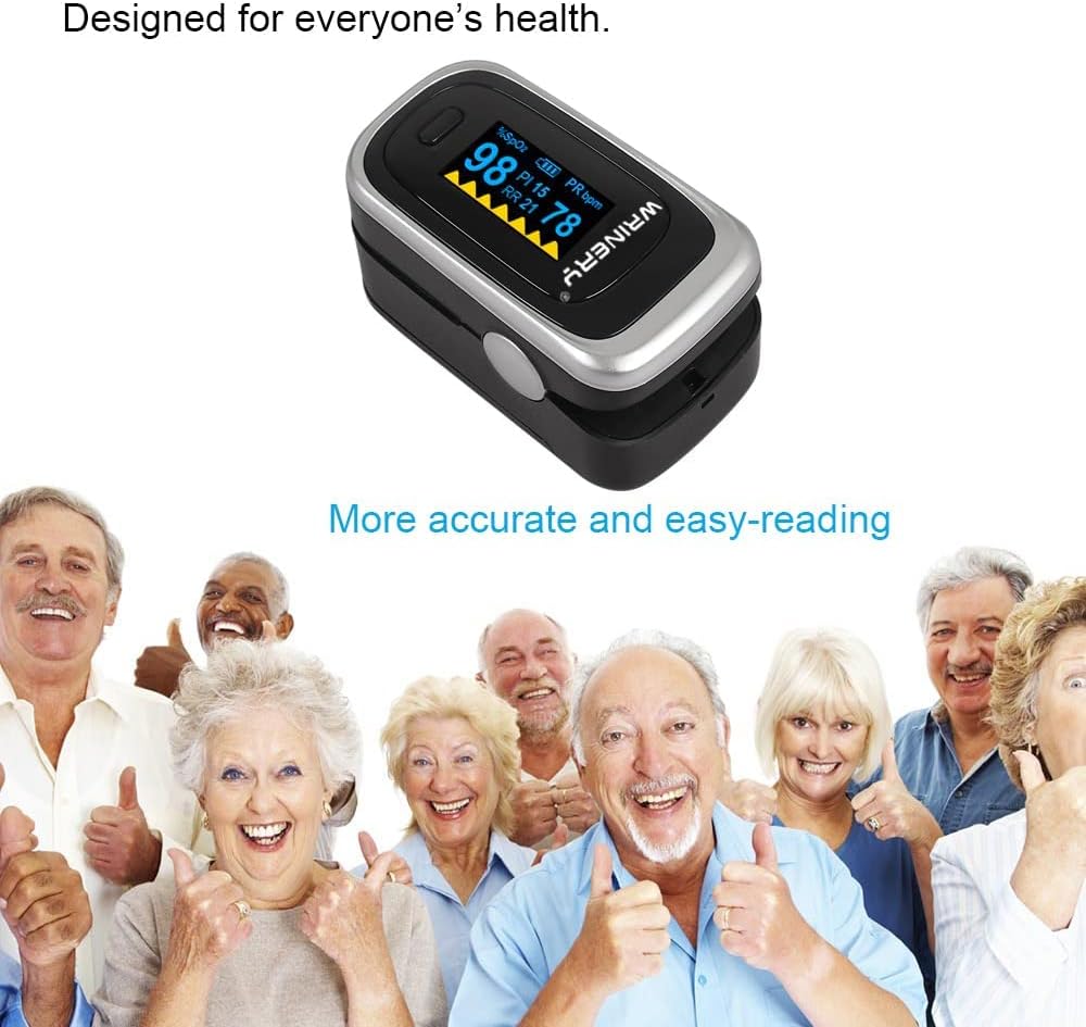 WRINERY Oxygen Saturation Monitor, Pulse Oximeter Fingertip, Oxygen Monitor, O2 Saturation Monitor, OLED Portable Oximetry with Batteries