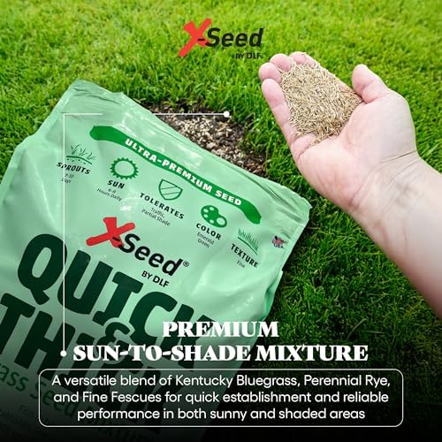 X-Seed Ultra Premium Quick and Thick Lawn Seed Mixture – Rapid Germination for Any Lawn, Dense Coverage in Sun to Shade, High-Traffic Areas, Fescue, Kentucky Blue, & Perennial Ryegrass Blend, 3lb Bag