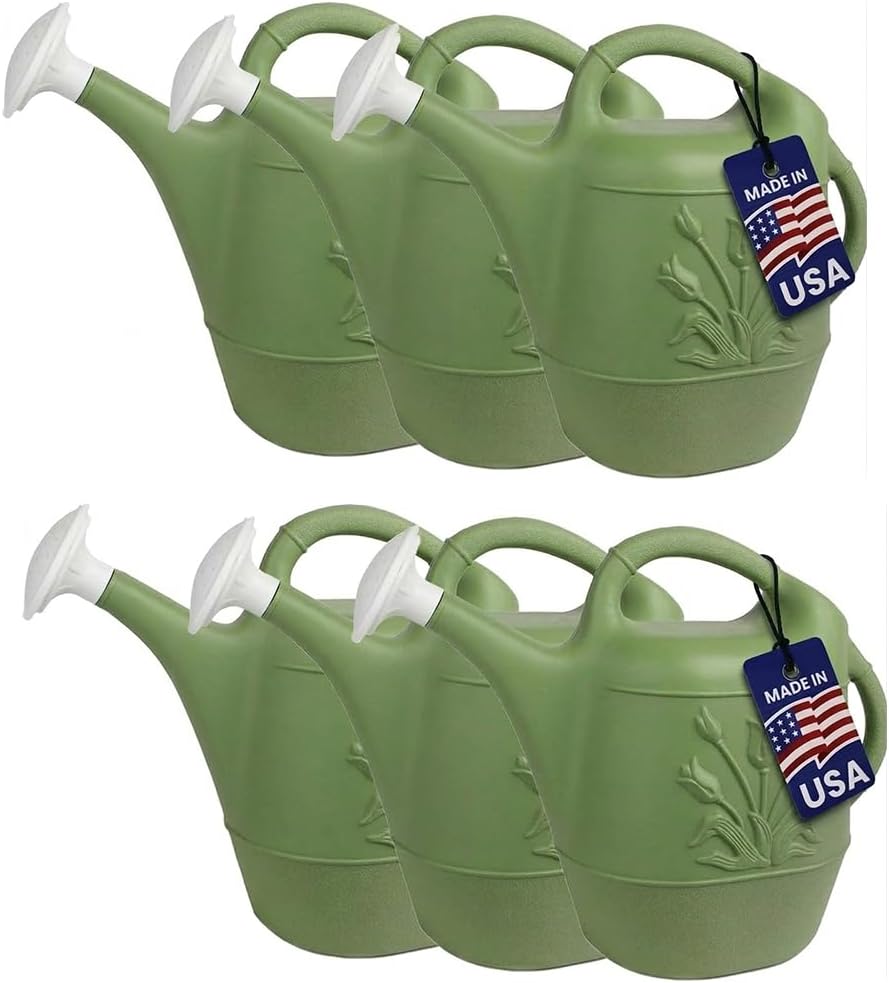 PMU 2 Gallon Watering Can - Garden Watering Can for Indoor & Outdoor Plants - Plastic Water Can with Detachable Sprinkler Head - Large Water Pot, Made in USA - Hunter Green Pkg/1