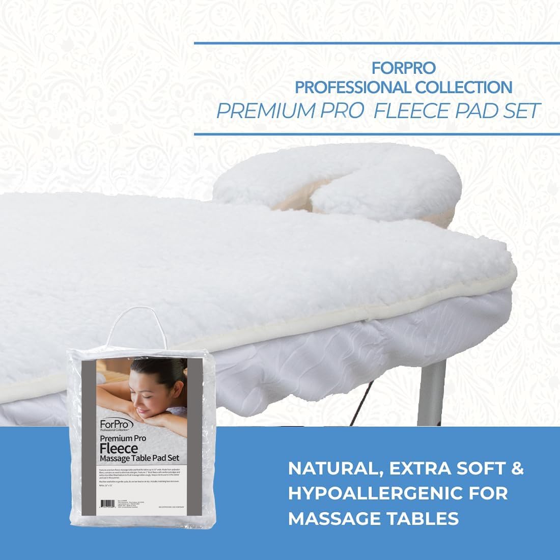 ForPro Fleece Massage Pad Set, 31Wx72L in, Hypoallergenic | for Massage Table Face Cradles, Face Rest Covers, Headrest Covers, Spa Cradle Covers, Salon & Spa Essentials