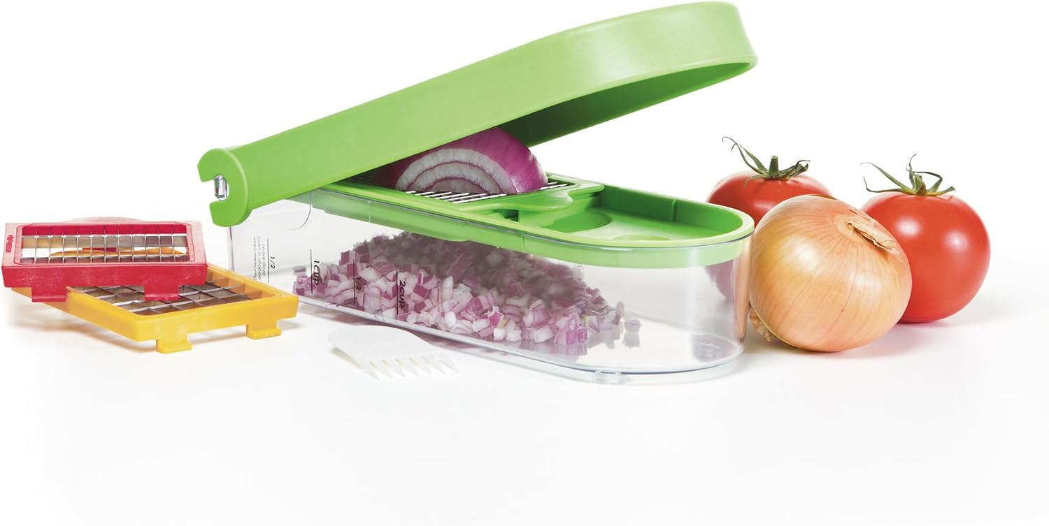 PrepWorks 3-Blade Dice & Slice Chopper – Multi-Function Vegetable and Fruit Cutter, Easy to Use, Stainless Steel Blades, BPA-Free