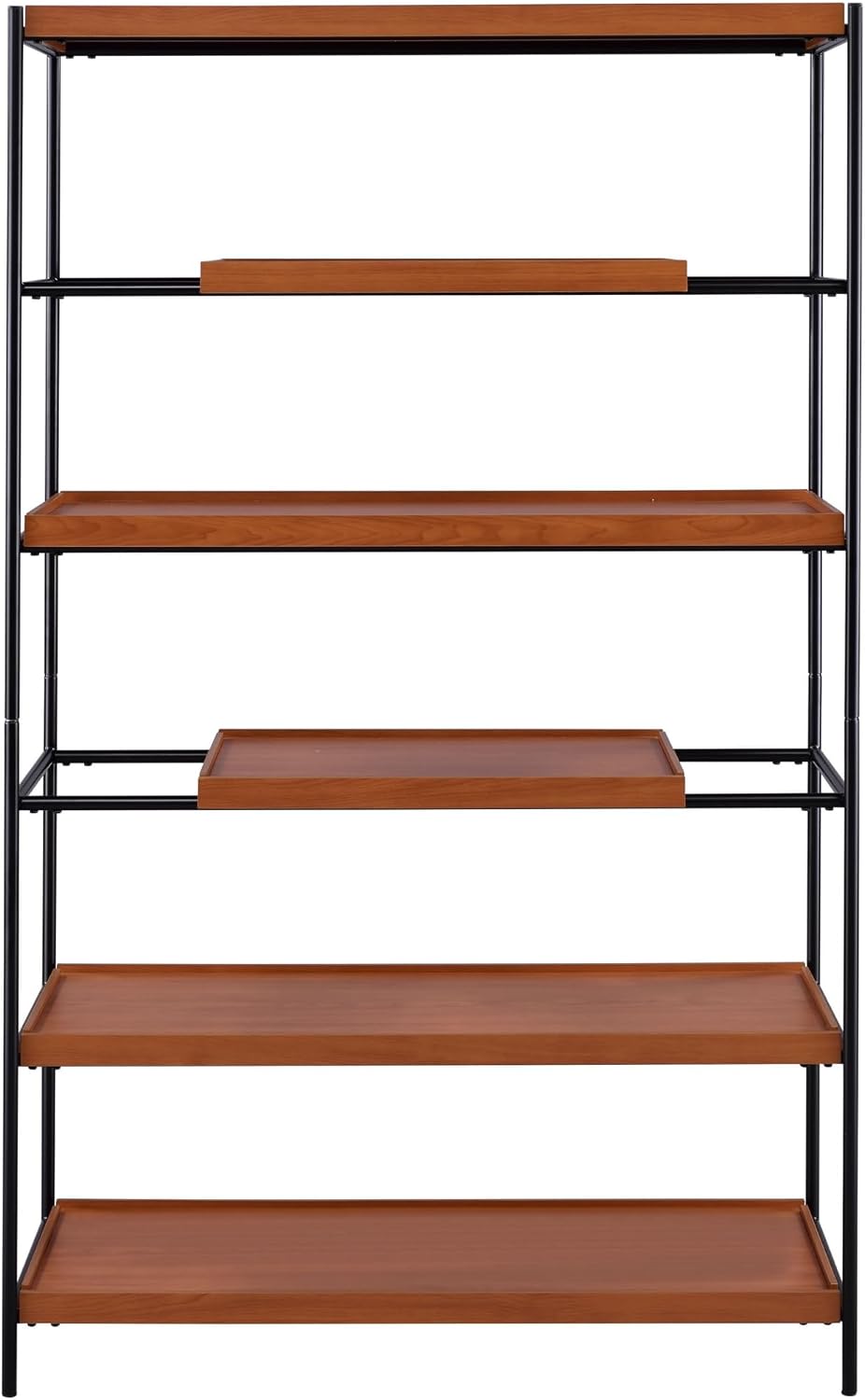 Benjara 5 Tier Wooden Bookshelf with Open Metal Frame, Brown and Black