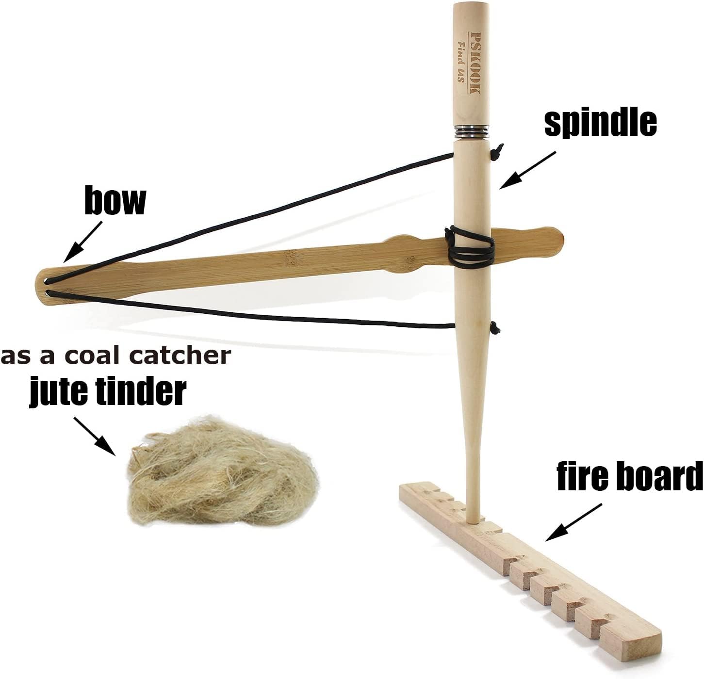 Bow Drill Kit Fire Starter, Primitive Wood, Survival Practice Friction Fire Tool for Scout Outdoor Activity Teaching, Outward Bound Training, Wildness Survival Beginner