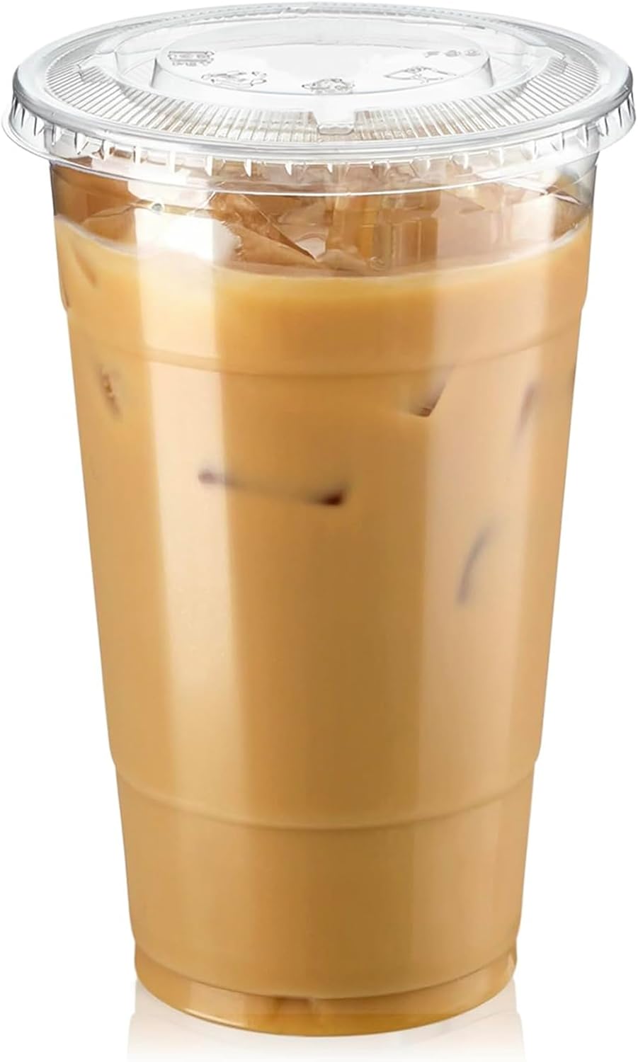 Fit Meal Prep 100 Pack 16 oz Clear Plastic Cups with Flat Lids, Disposable Iced Coffee Cups, BPA Free Premium Crystal Smoothie Cup for Party, Lemonade Stand, Cold Drinks, Juice, Milkshake