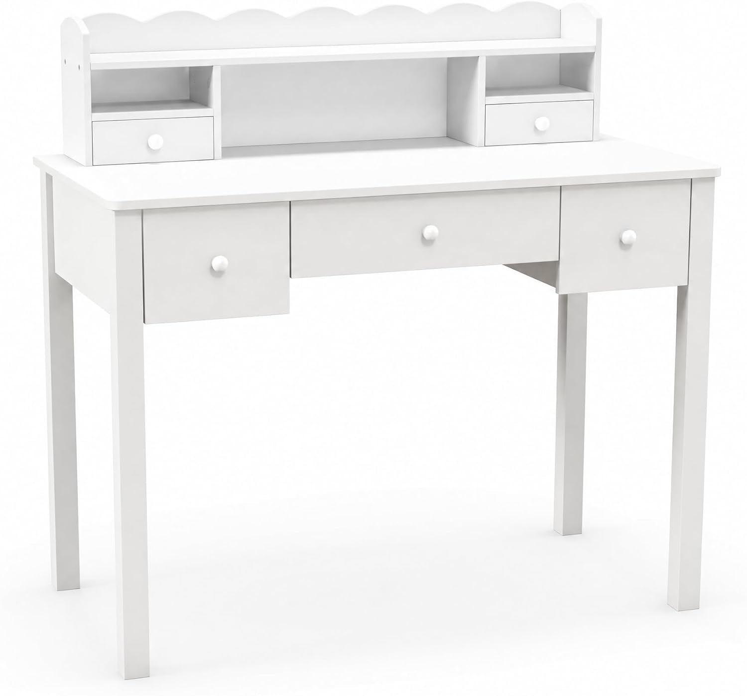 FUNKOCO Writing Desk with Hutch, 40" Small White Desk for Girls, 5 Drawers
