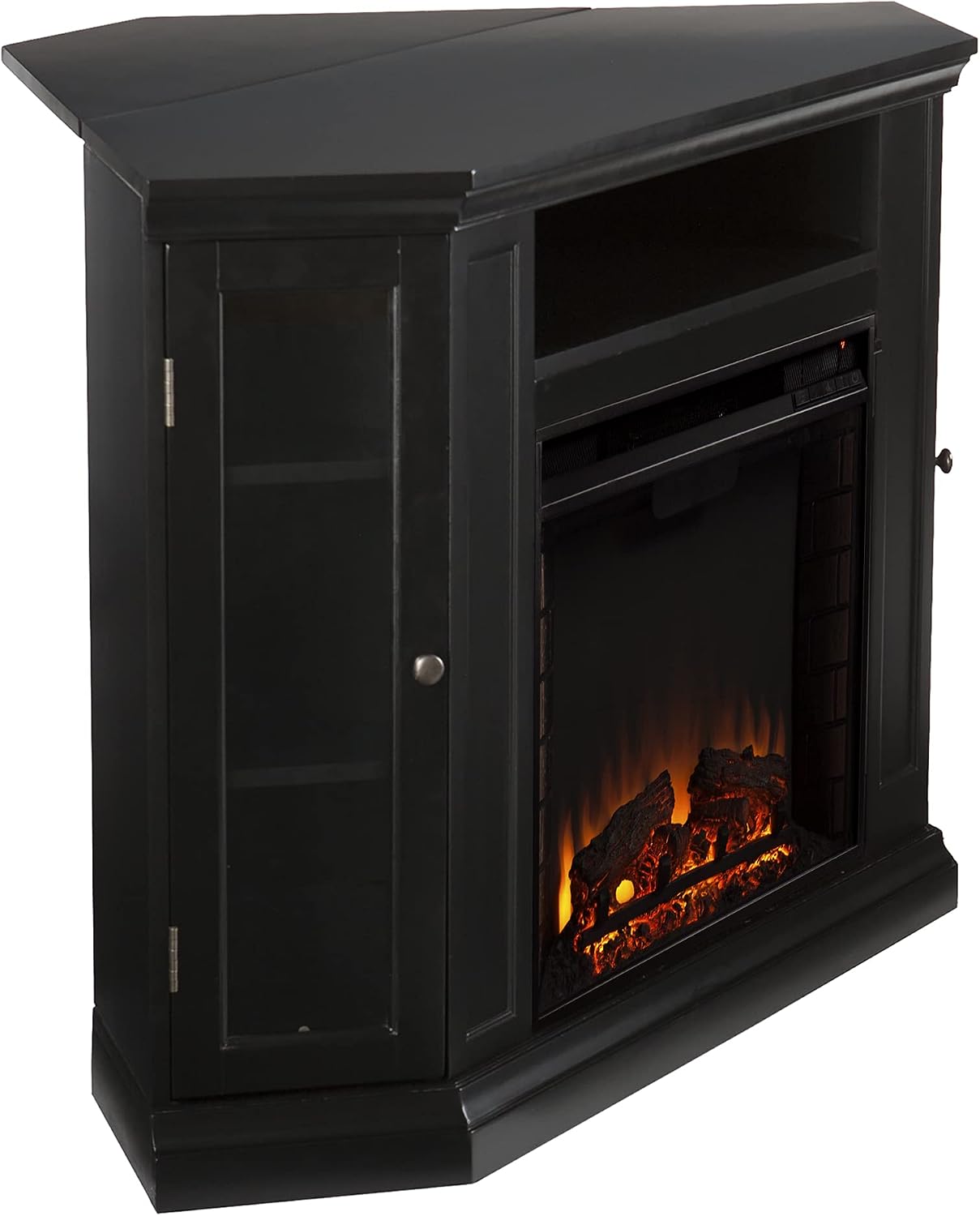 SEI Furniture Claremont Convertible Corner Electric Fireplace Media Stand with Storage, Black