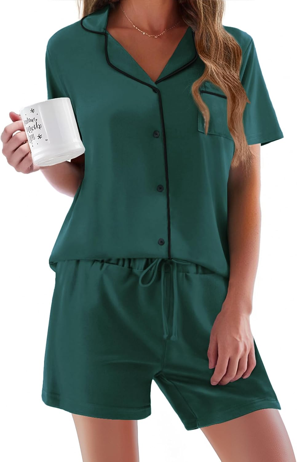 Ekouaer Pajamas Set for Women Short Sleeve Sleepwear Button Down Pj XS-XXXL | Summer 2 Piece Lounge Set, Soft Fabric, Drawstring Waistband, for Bridesmaid Bride Party, Plus Size, Petite, Cute Pattern