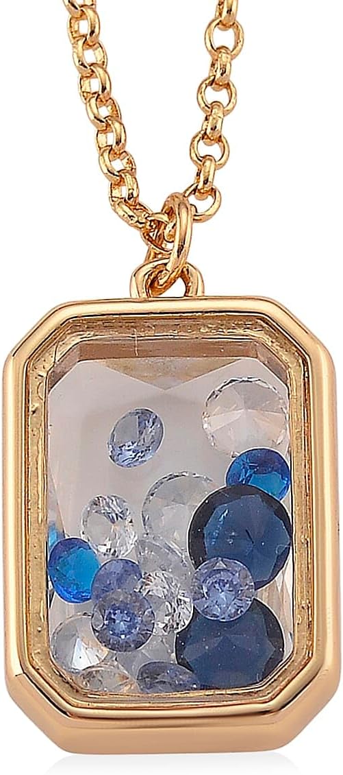 Blue and White Crystal Pendant Necklace in Goldtone 20 Inches