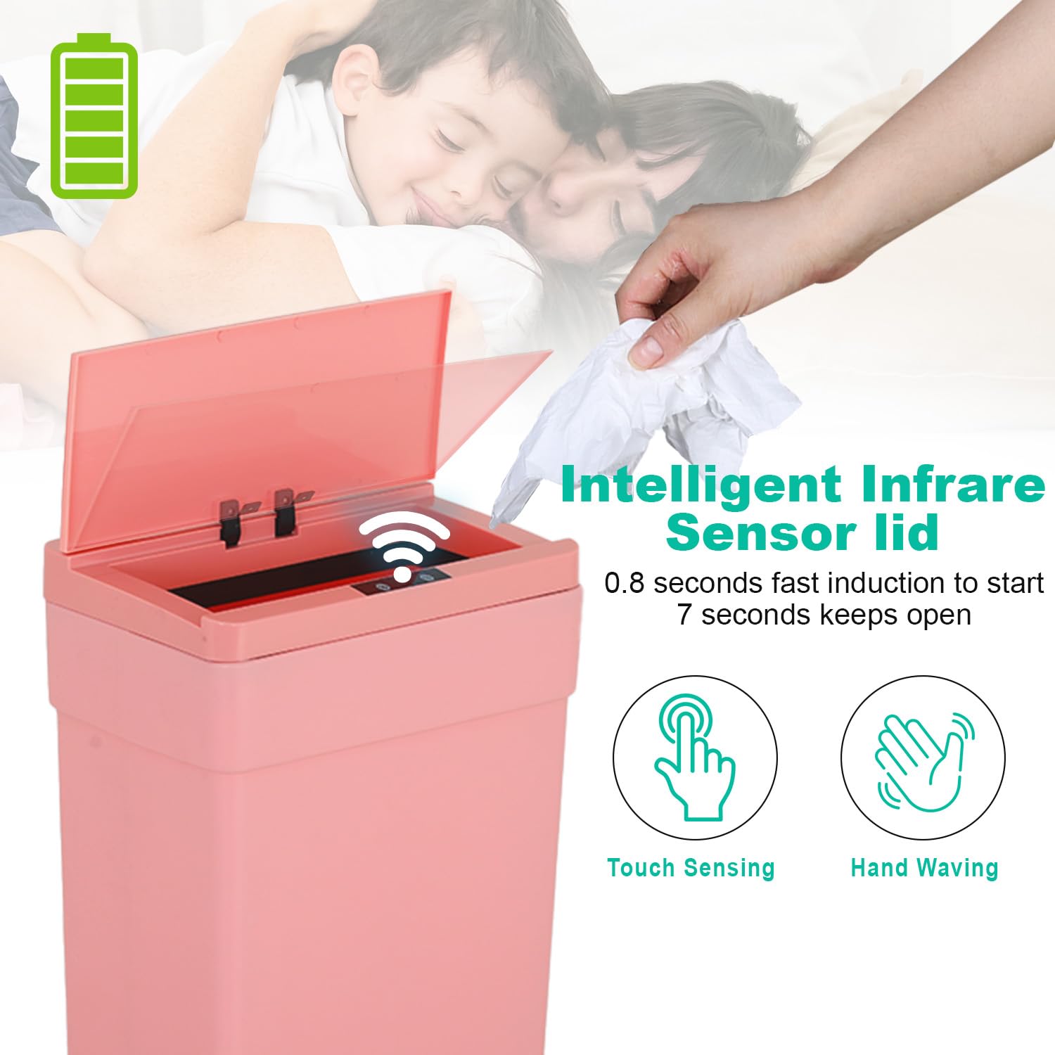 BestOffice 13 Gallon Trash Can Automatic Kitchen Trash Can Touch Free High-Capacity Garbage Can with Lid for Bedroom Bathroom Home Office 50 Liter