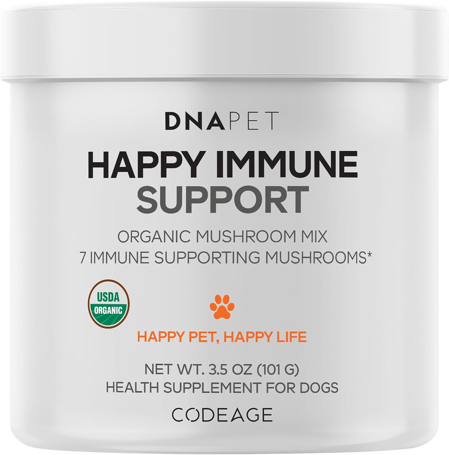 DNA PET Happy Immune Support Mushroom Powder for Dogs, 7 Mushrooms, 3.5 oz
