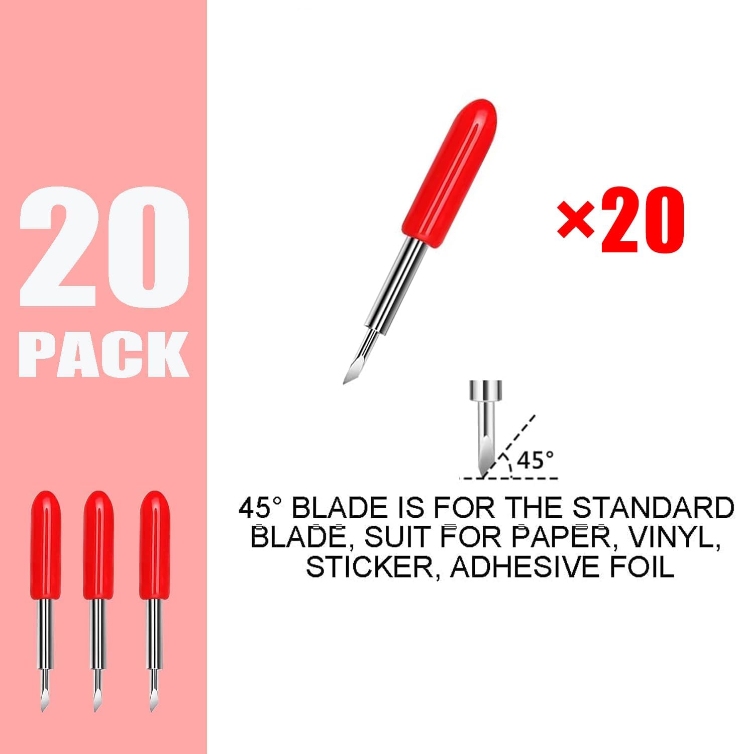 THANMAO 20 Pcs Replacement Blades Compatible with Explore Air 2/Air 3/Explore 4/Maker/Maker 3/Maker 4 Cutting Machines（5 Fine-Point Blades, 10 Standard Blades and 5 Deep Cutting Blades）