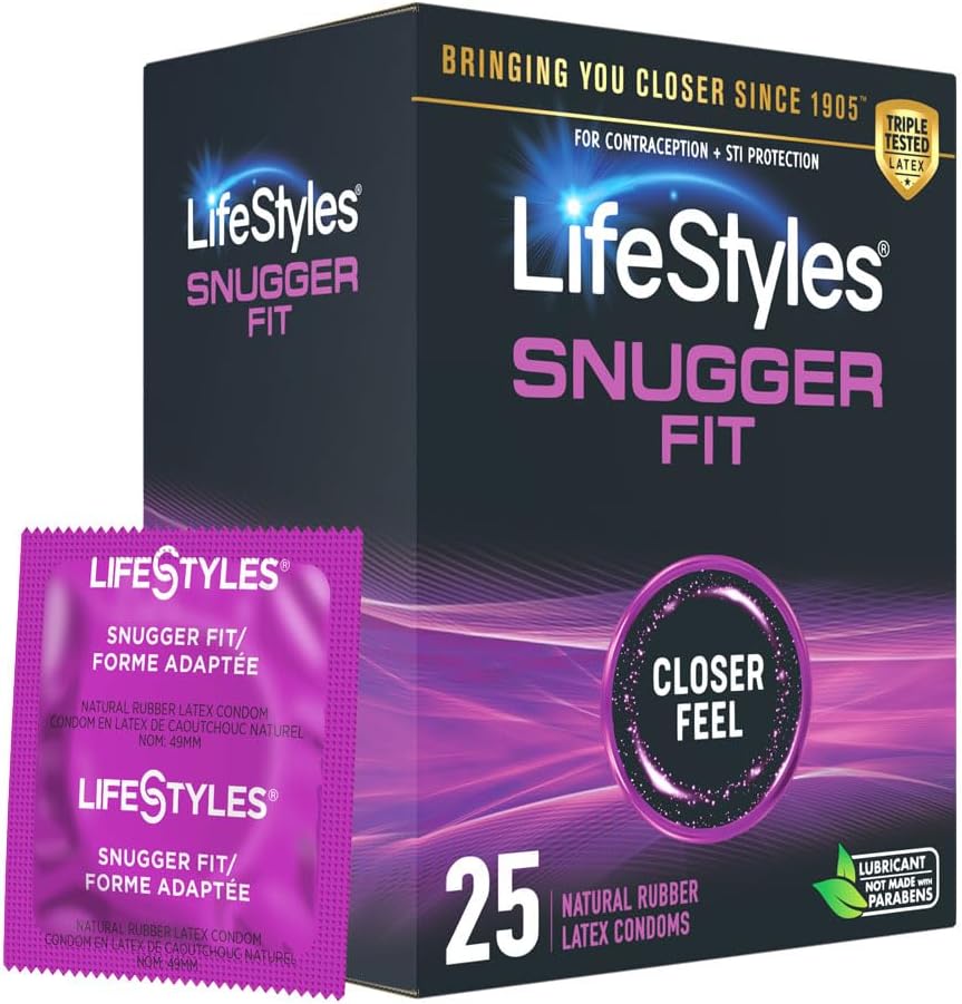 Lifestyles Snugger Fit Natural Rubber and Lubricated Latex Condoms Value Pack, 25 Count, 1 Pack, Triple Tested for Best Protection