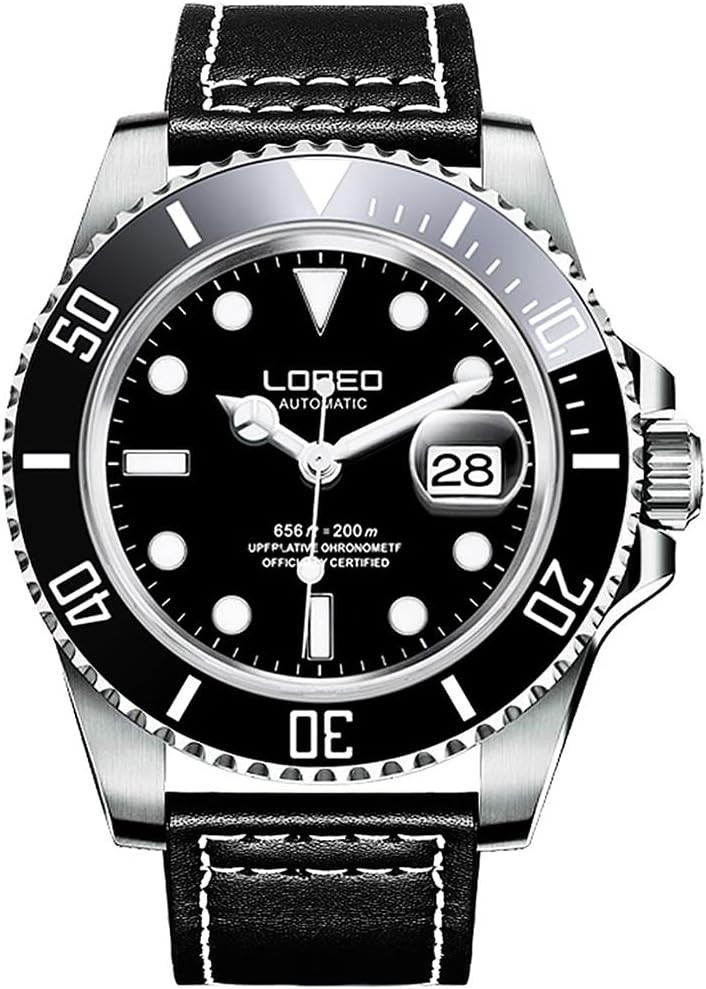 LOREO Men's Automatic Watch Sapphire Crystals 200M Waterproof | Rotating Bezel Luminous Markers and Hands Date 316L Stainless Steel Case and Bracelet Waterproof Watch