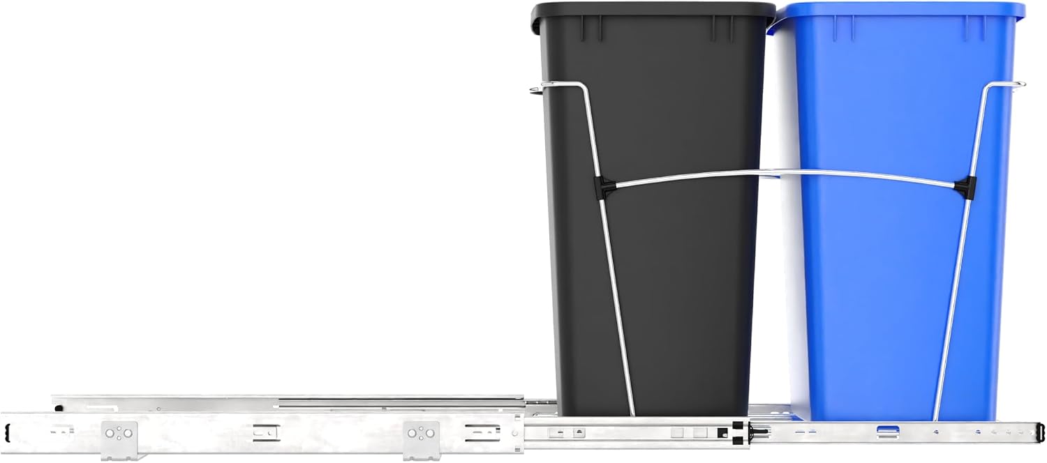 Rev-A-Shelf Double Pullout Garbage Trash Cans for Kitchen Cabinets, 35 Qt
