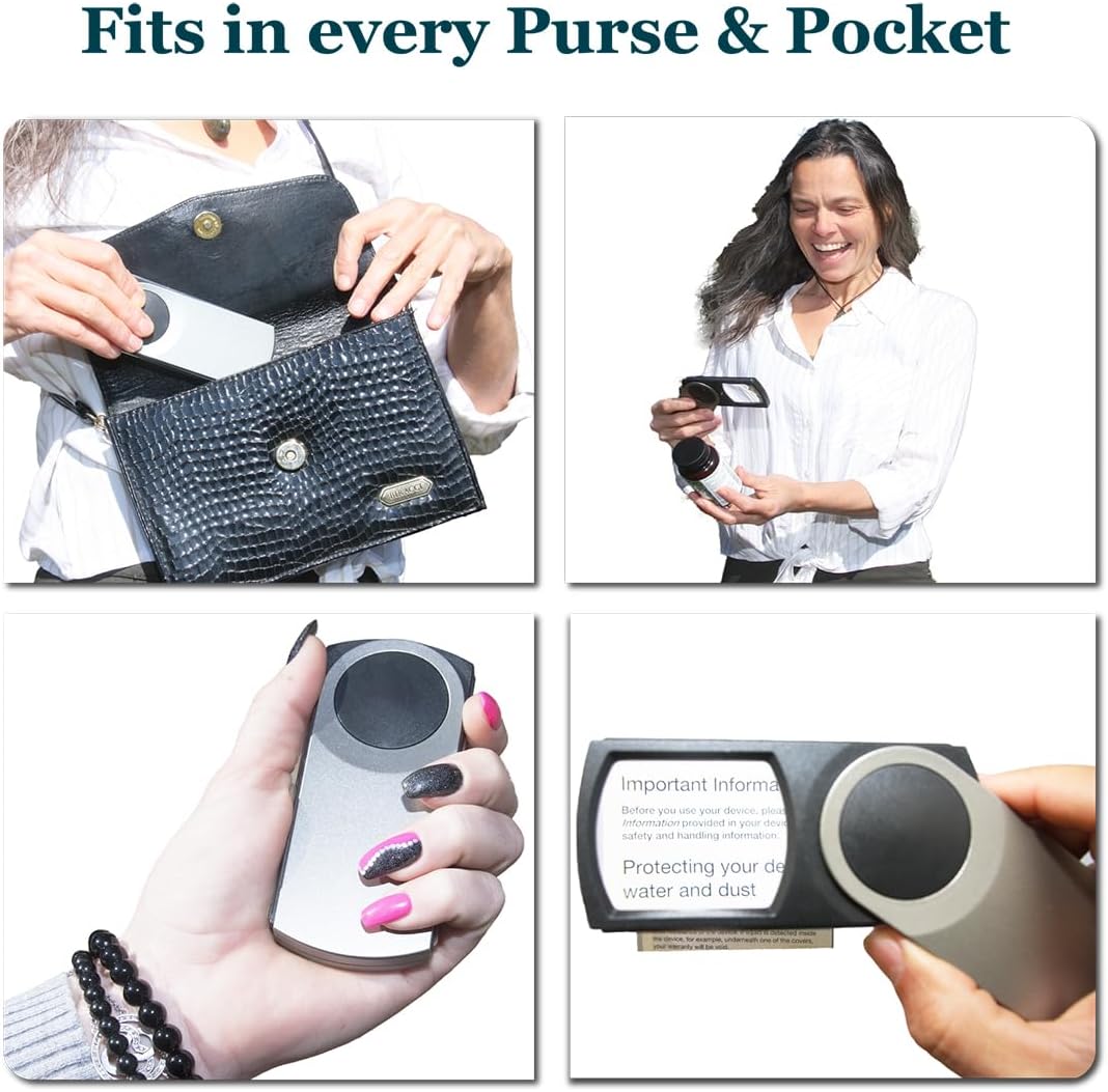 Premium Pocket Magnifying Glass with LED Light 3.0X (300%), Small Hand Held Lighted Magnify Glasses for Reading Tiny Print, Menu, Pill Bottles