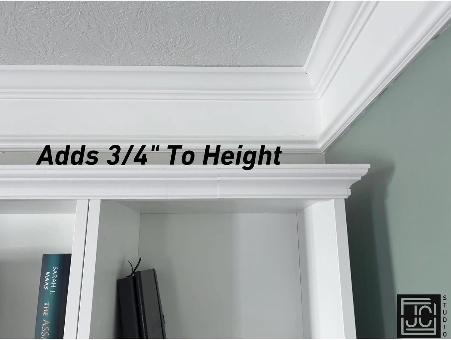 Crown Molding Kit Designed for IKEA Billy Bookshelf – Modular Top Trim for Wide or Narrow – Easy No-Tool No-Glue Installation – Fits No-Door