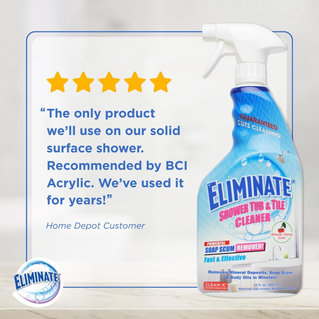 Clean-X Eliminate Shower Tub & Tile Cleaner- 32 fl oz. - Shower Cleaner. Powerful Cleaner removes soap scum and hard water minerals by UNELKO