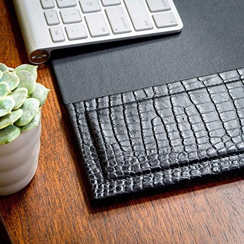 Dacasso Black Crocodile Embossed Leather Desk pad with Side-Rails, 25.5 by 17.25 Inch
