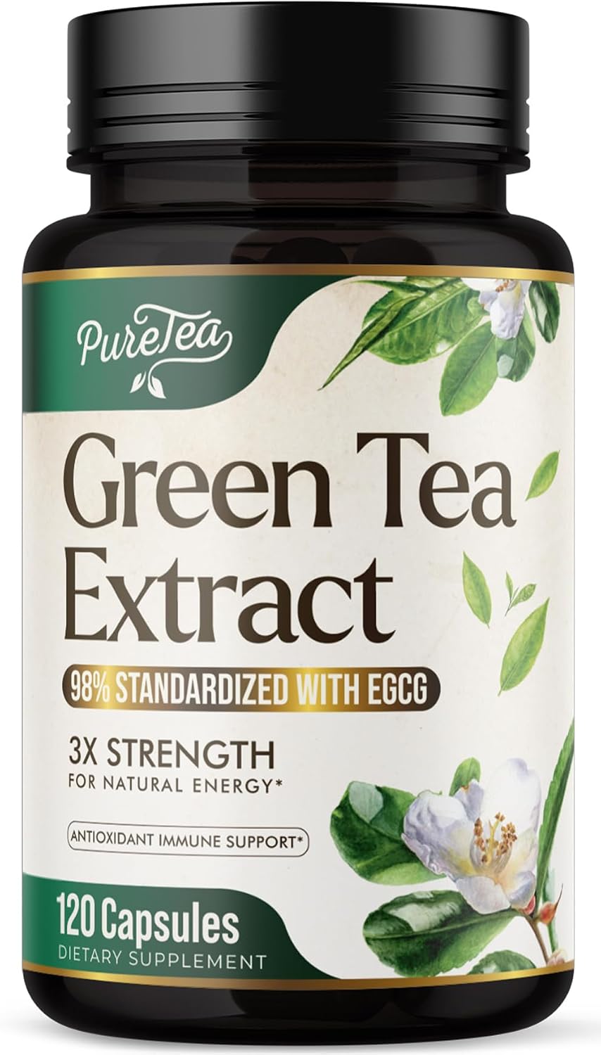 Green Tea Extract 1000mg Per Serving - 98% Polyphenols & 45% EGCG Capsules, Heart Support with Antioxidants - 3X Absorption Green Tea Pills Supplement, Natural Energy, Gentle Caffeine - 240 Capsules