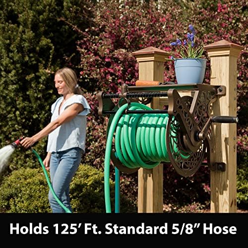 Liberty GARDEN 704 Decorative Cast Aluminum Wall Mount Garden Hose Reel, Holds 125-Feet of 5/8-Inch Hose - Bronze