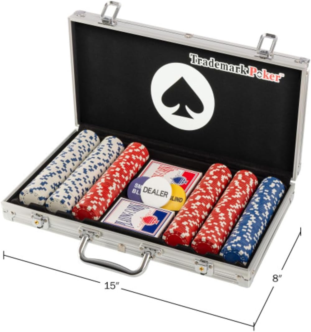 Poker Chip Set - 11.5g Poker Set with Cards, Buttons, Carrying Case, and 500 Poker Chips for Texas Hold'em and Blackjack Games by Trademark Poker