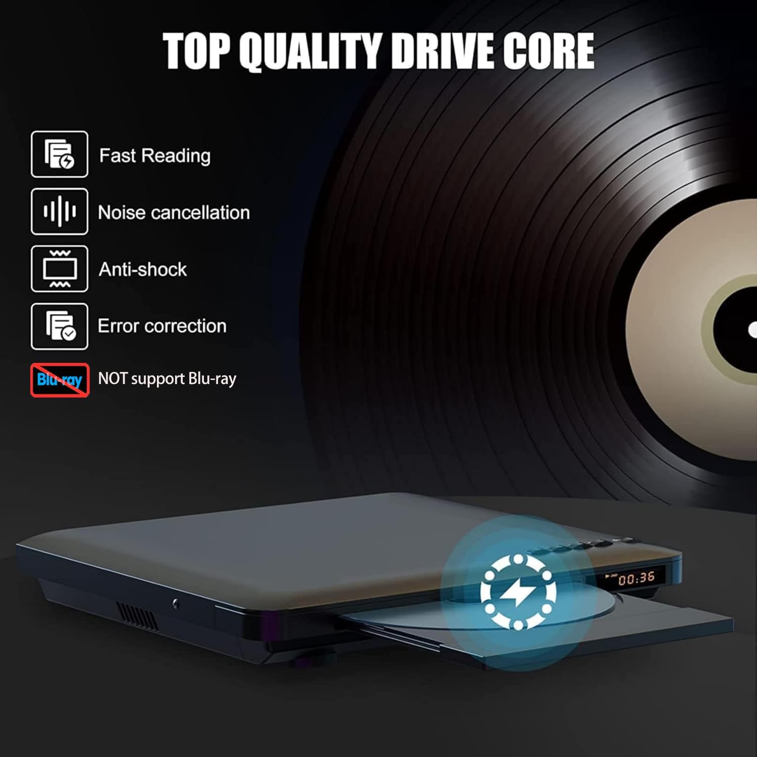 Ultra Slim DVD Player, Thin HDMI AV DVD Players for TV, 1.77 Inch Design