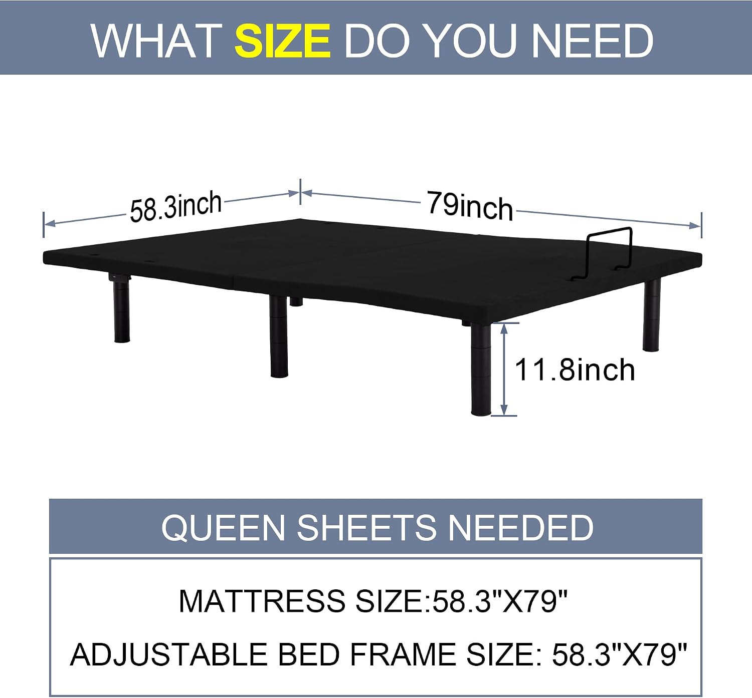Fromann Adjustable Electric Twin XL Bed Base Frame with Massage, USB Type-C Ports, Zero Gravity, Under Bed Led Lighting and Three Leg Height (Black)