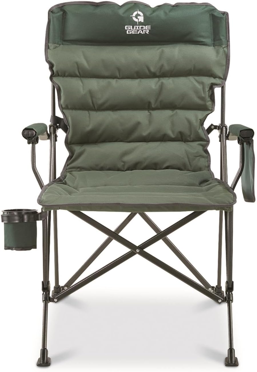 Guide Gear Oversized XL Comfort Padded Mammoth Camping Chair; Includes Carry Bag, Portable, Folding, Large Camp Lounge Chairs for Outdoor, Adults, Men and Women, Heavy-Duty 500-Pound Capacity Green