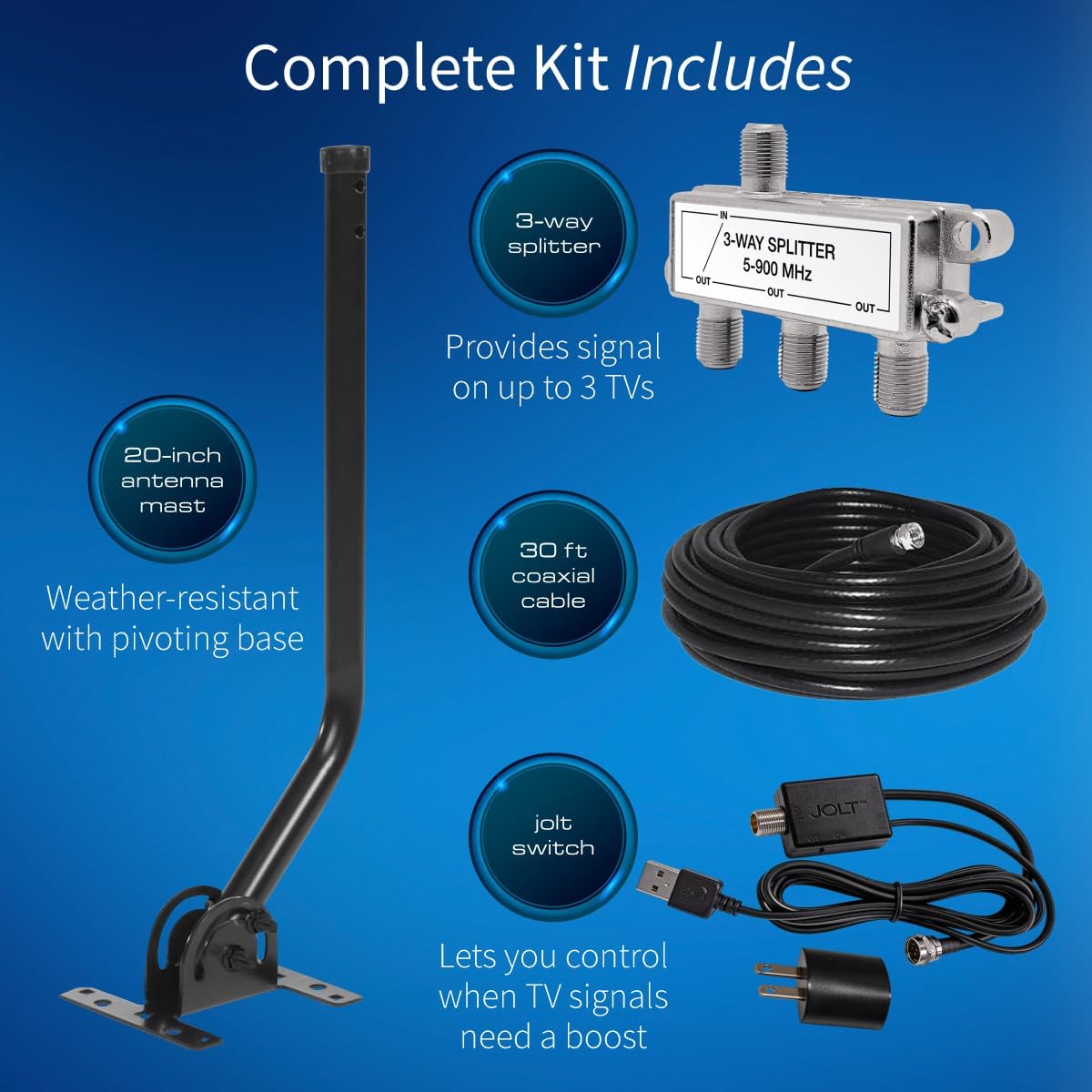 Antennas Direct ClearStream 2V Indoor Outdoor TV Antenna UHF VHF Multi-Directional, 60+ Mile Range, 4K 8K UHD, NEXTGEN TV – w/Reflector, 20-inch Mast