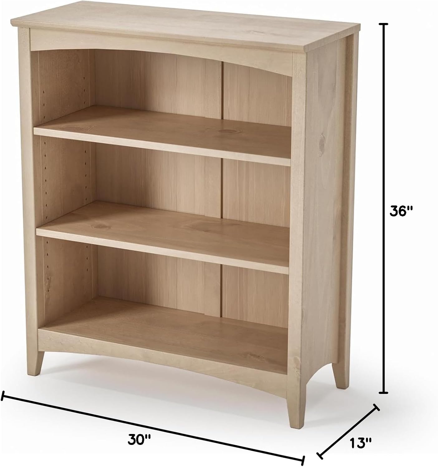 Shaker Style 3 Shelf Bookcase / Solid Wood / 36" High / Adjustable Shelving / Closed Back / Display Bookshelf for Living Room, Bedroom, Home and Office, White
